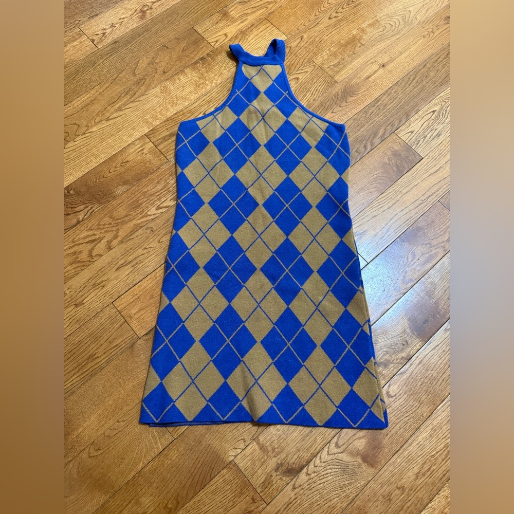 Urban Outfitters Blue and Brown Argyle Knit Dress